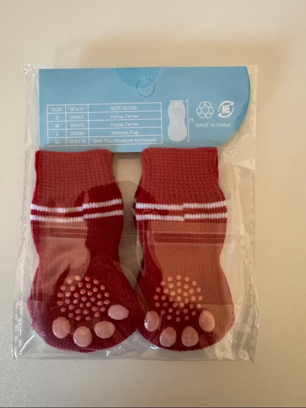 Red Dog Socks with Green Christmas Tree - Non-Skid